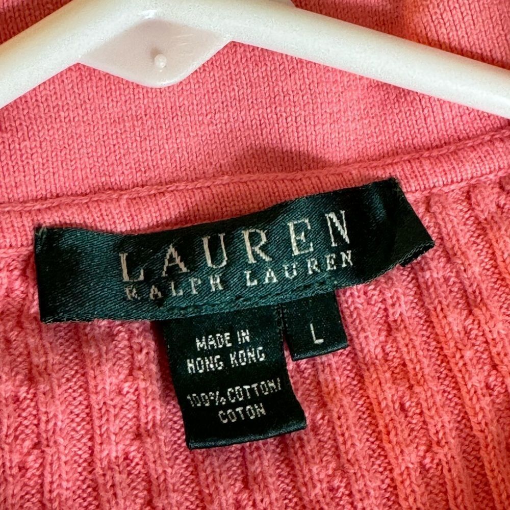Lauren Ralph Lauren Pink Cable Knit Short Sleeve Polo Sweater - Picture 6 of 15